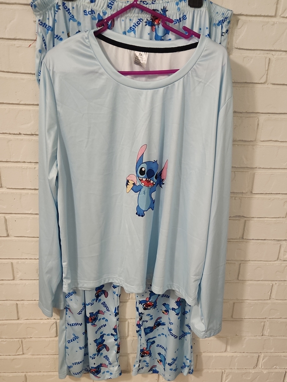 Light Blue Stitch Cartoon Pajama Set 3XL